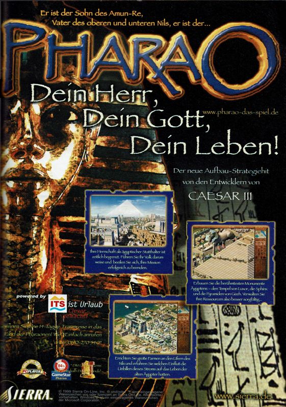 Pharaoh Magazine Advertisement (Magazine Advertisements): PC Player (Germany), Issue 01/2000
