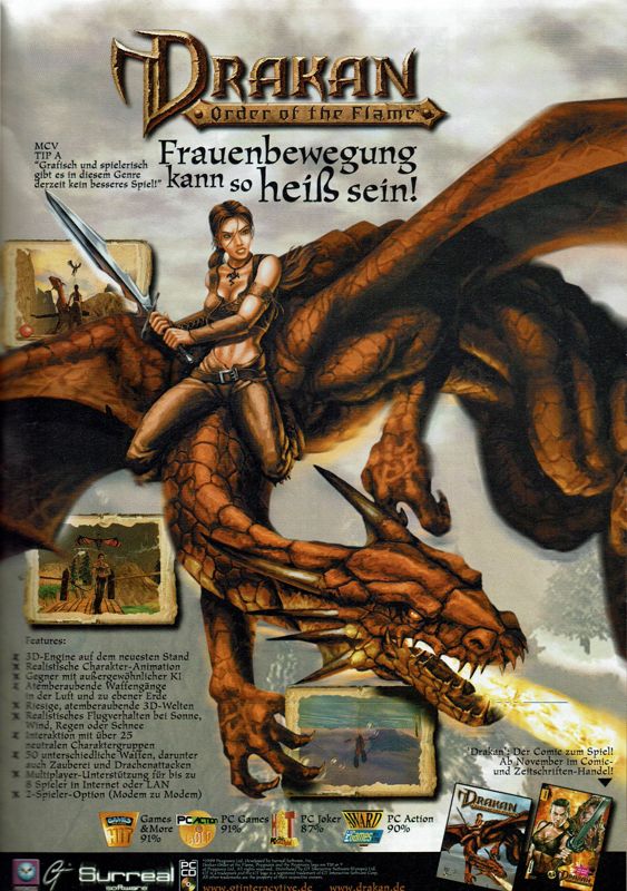 Drakan: Order of the Flame Magazine Advertisement (Magazine Advertisements): PC Player (Germany), Issue 12/1999
