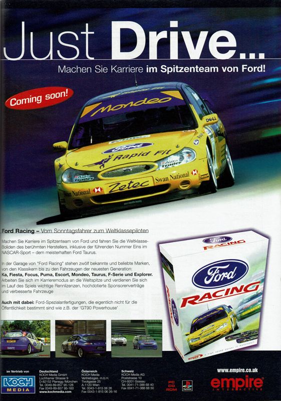 Ford Racing Magazine Advertisement (Magazine Advertisements): PC Player (Germany), Issue 12/1999