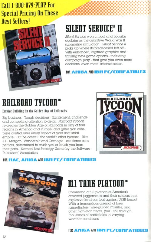 M1 Tank Platoon Catalogue (Catalogue Advertisements): "MicroProse Entertainment Software" (1992)