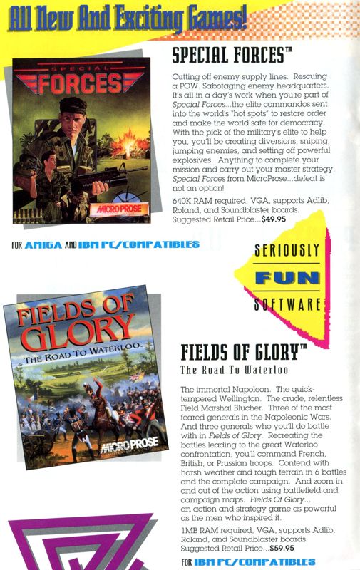Fields of Glory Catalogue (Catalogue Advertisements): MicroProse Entertainment Software (1992)