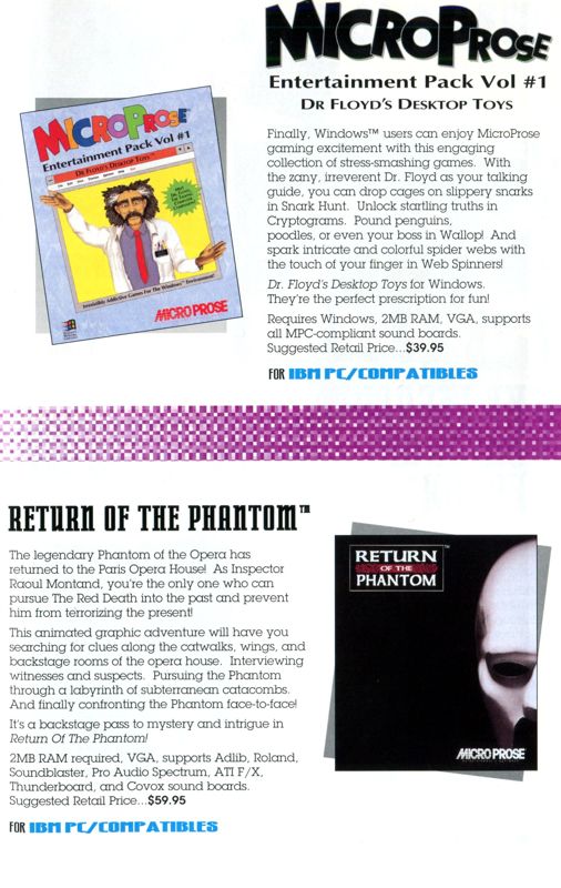 Return of the Phantom Catalogue (Catalogue Advertisements): "MicroProse Entertainment Software" (1992)