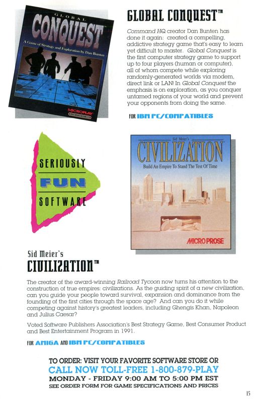 Sid Meier's Civilization Catalogue (Catalogue Advertisements): MicroProse Entertainment Software (1992)