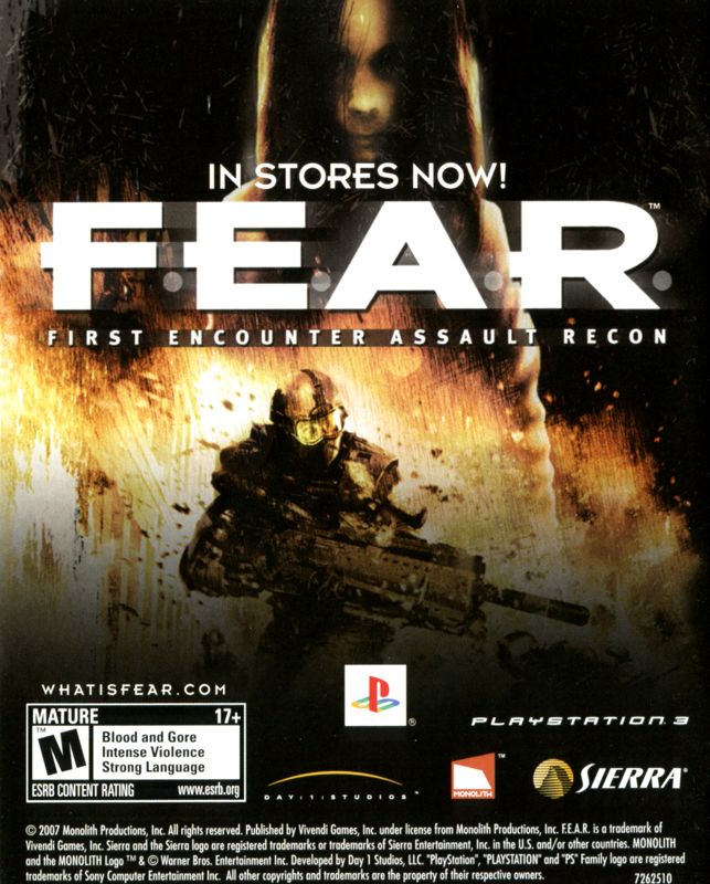F.E.A.R.: First Encounter Assault Recon Manual Advertisement (Game Manual Advertisements): TimeShift manual PS3 (US) release
