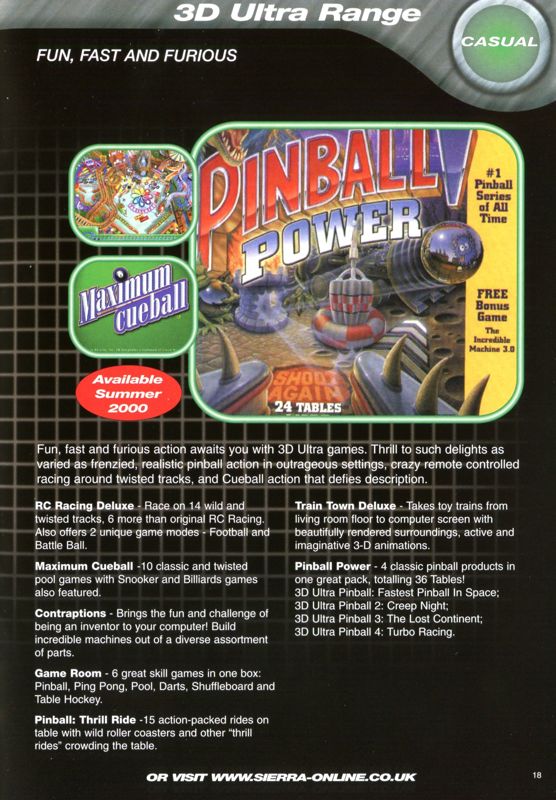 3-D Ultra Pinball: Power! Catalogue (Catalogue Advertisements): Sierra Catalogue 2000-2001 (S0020445)