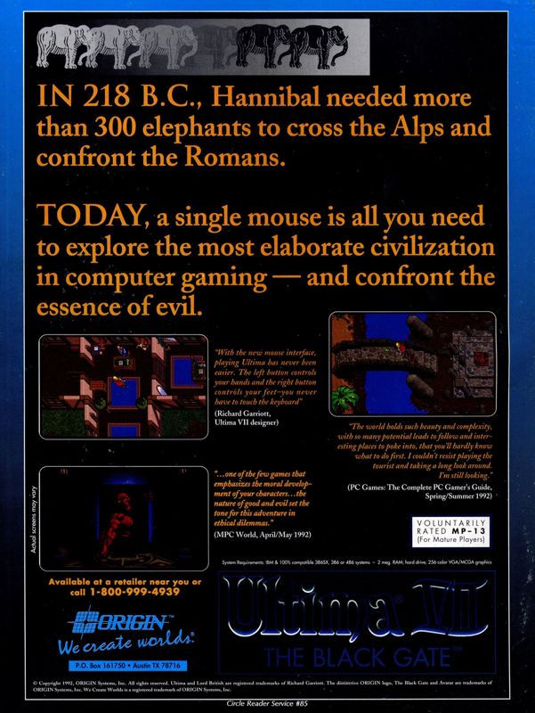 Ultima VII: The Black Gate Magazine Advertisement (Magazine Advertisements): Computer Gaming World (US), Number 96 (July 1992)