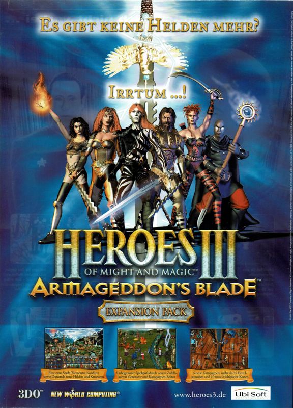 Heroes of Might and Magic III: Armageddon's Blade Magazine Advertisement (Magazine Advertisements): PC Player (Germany), Issue 02/2000
