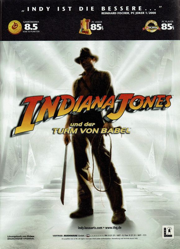 Indiana Jones and the Infernal Machine Magazine Advertisement (Magazine Advertisements): PC Player (Germany), Issue 02/2000