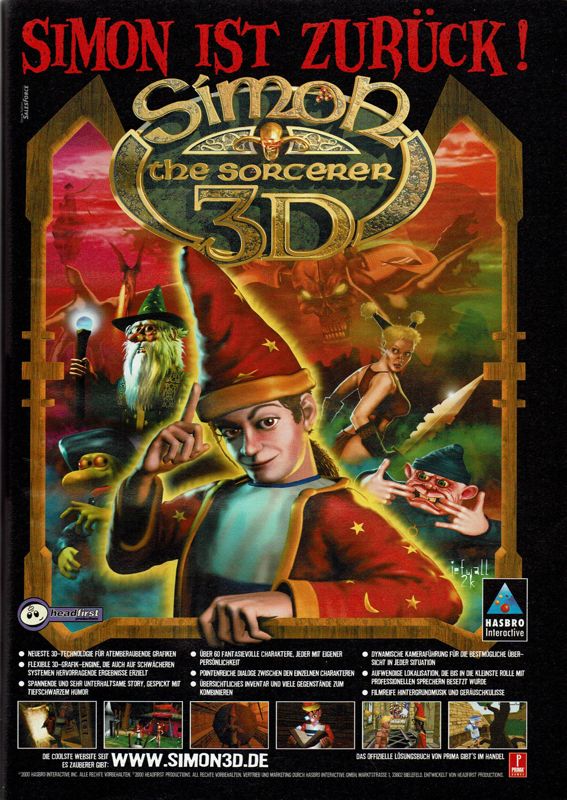Simon the Sorcerer 3D Magazine Advertisement (Magazine Advertisements): PC Player (Germany), Issue 06/2000 Part 3