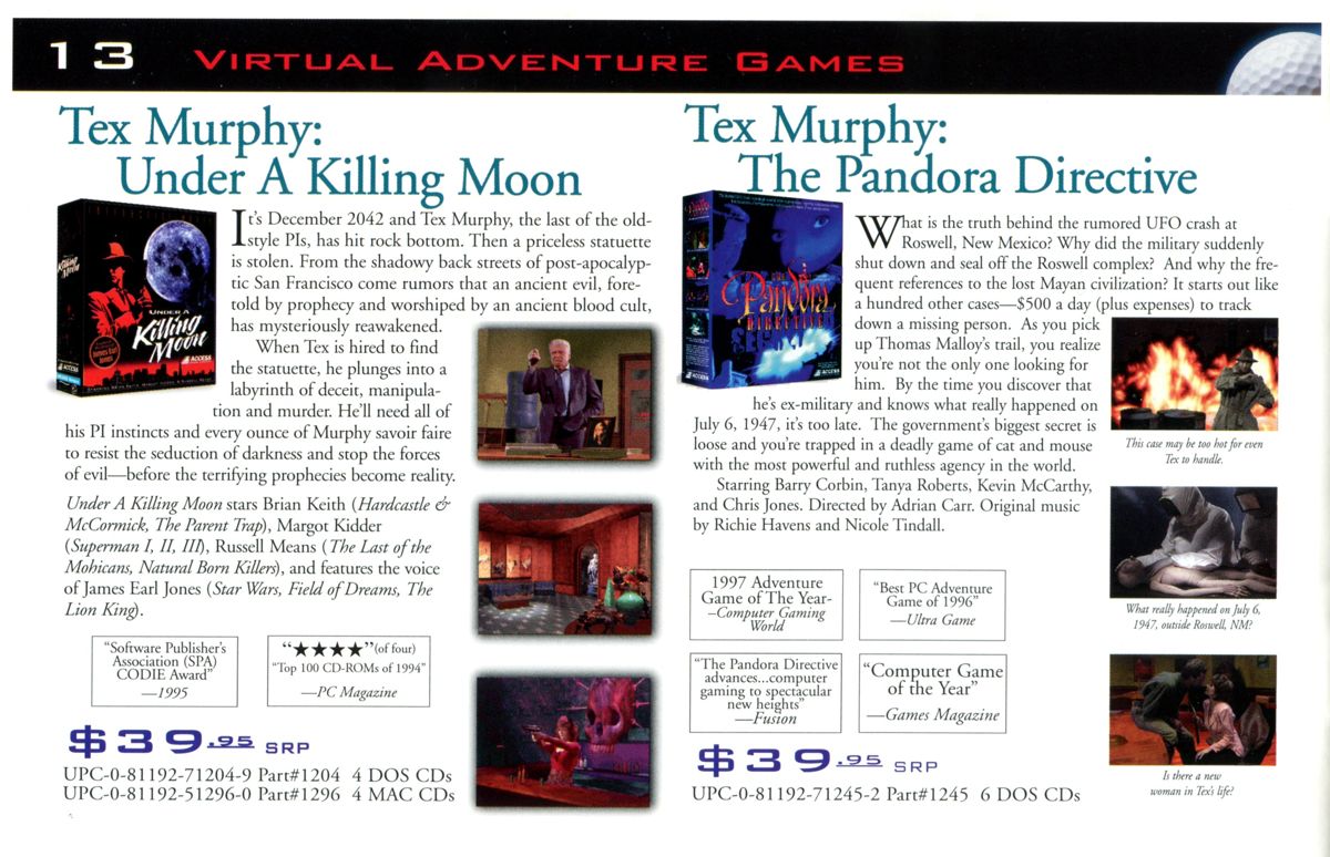 Under a Killing Moon Catalogue (Catalogue Advertisements): Access Software 1997, Fall Catalog