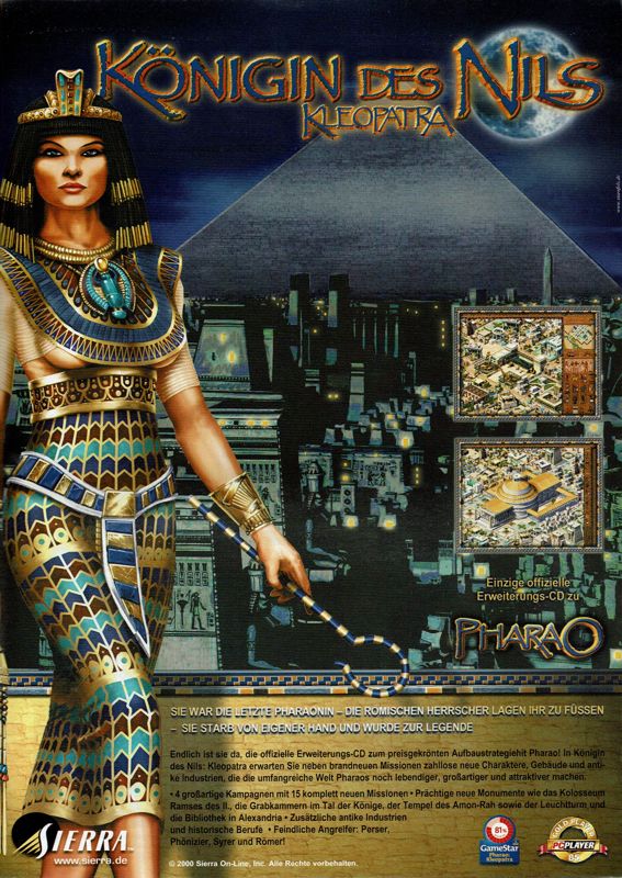 Cleopatra: Queen of the Nile Magazine Advertisement (Magazine Advertisements): PC Player (Germany), Issue 10/2000