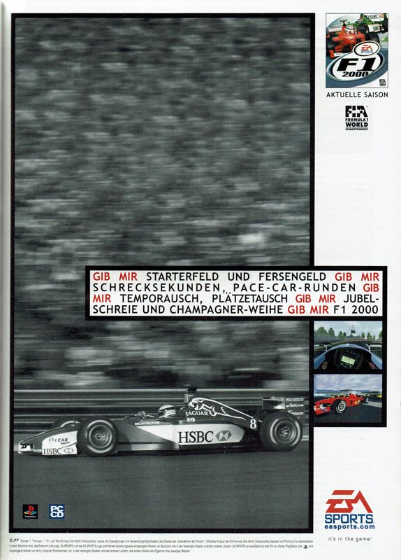 F1 2000 Magazine Advertisement (Magazine Advertisements): PC Player (Germany), Issue 05/2000