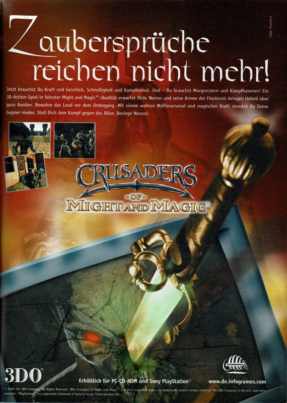 Crusaders of Might and Magic Magazine Advertisement (Magazine Advertisements): PC Player (Germany), Issue 05/2000