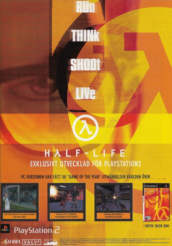 Half-Life Magazine Advertisement (Magazine Advertisements): PC Gamer (Sweden), Issue 59 (November 2001)