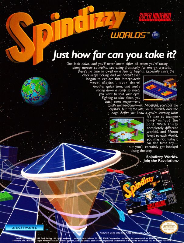 Spindizzy Worlds Magazine Advertisement (Magazine Advertisements): Electronic Gaming Monthly (United States), Volume 5, Issue 10 (October 1992) Page 79