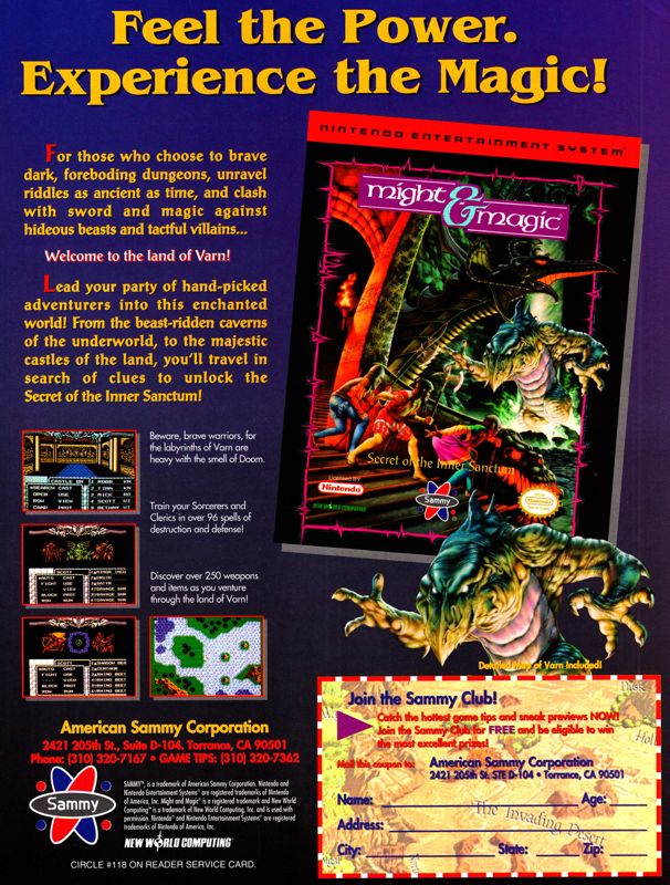 Might and Magic: Book One - Secret of the Inner Sanctum Magazine Advertisement (Magazine Advertisements): Electronic Gaming Monthly (United States), Volume 5, Issue 10 (October 1992) Page 89