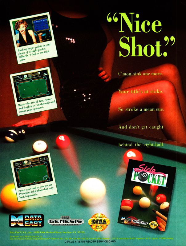 Side Pocket Magazine Advertisement (Magazine Advertisements): Electronic Gaming Monthly (United States), Volume 5, Issue 10 (October 1992) Page 91