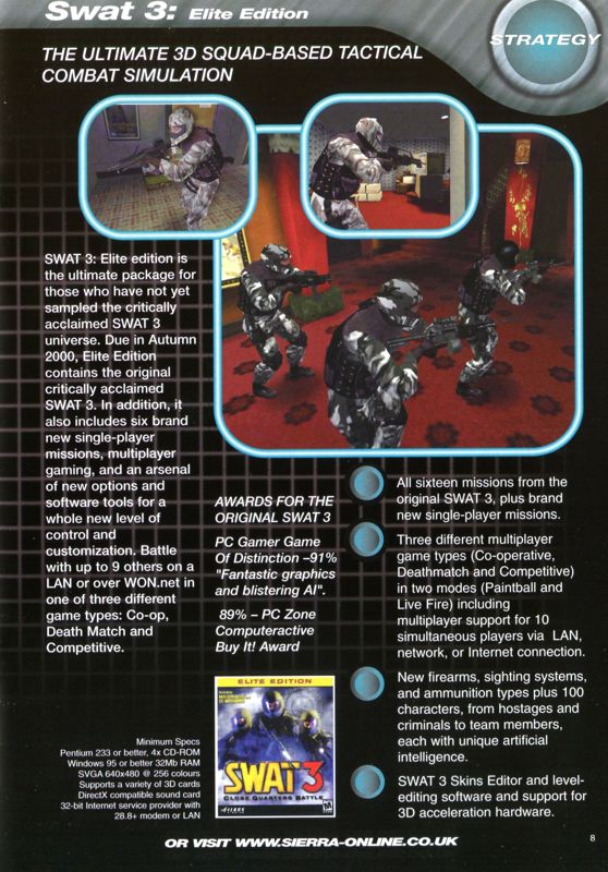 SWAT 3: Close Quarters Battle - Elite Edition Catalogue (Catalogue Advertisements): Sierra Catalogue 2000-2001 (S0020445)