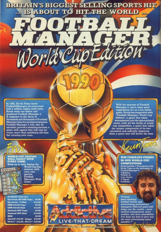 Football Manager: World Cup Edition 1990 Magazine Advertisement (Magazine Advertisements): CU Amiga Magazine (UK) Issue #3 (May 1990). Courtesy of the Internet Archive. Page 48