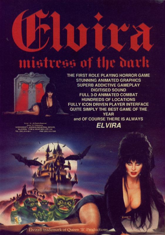Elvira Magazine Advertisement (Magazine Advertisements): CU Amiga Magazine (UK) Issue #3 (May 1990). Courtesy of the Internet Archive. Page 94