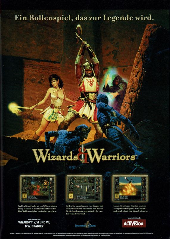Wizards & Warriors Magazine Advertisement (Magazine Advertisements): PC Player (Germany), Issue 11/2000