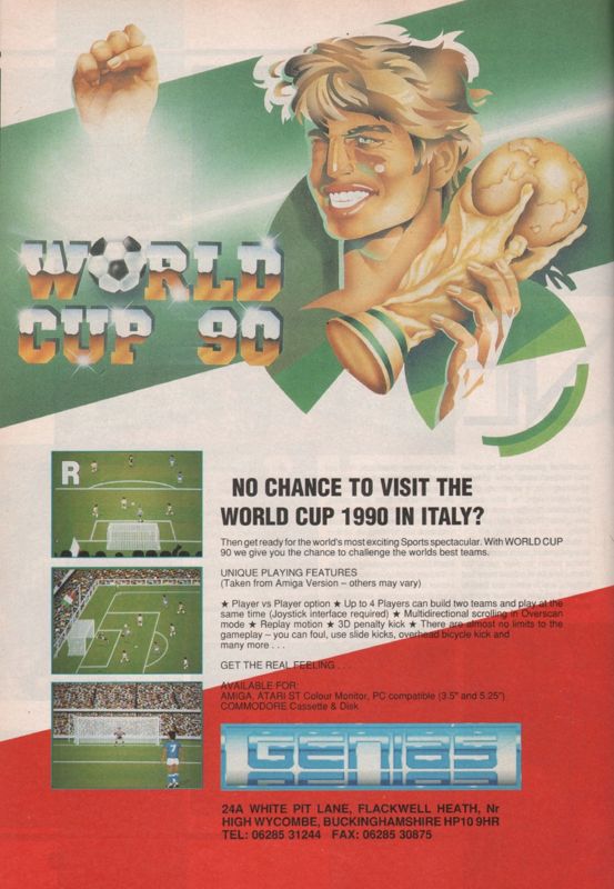 World Cup 90 Magazine Advertisement (Magazine Advertisements): CU Amiga Magazine (UK) Issue #4 (June 1990). Courtesy of the Internet Archive. Page 40