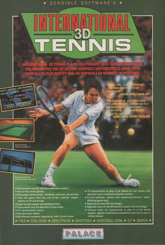 International 3D Tennis Magazine Advertisement (Magazine Advertisements): CU Amiga Magazine (UK) Issue #4 (June 1990). Courtesy of the Internet Archive. Page 48