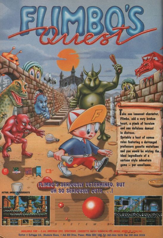 Flimbo's Quest Magazine Advertisement (Magazine Advertisements): CU Amiga Magazine (UK), Issue #4 (June 1990) Page 52