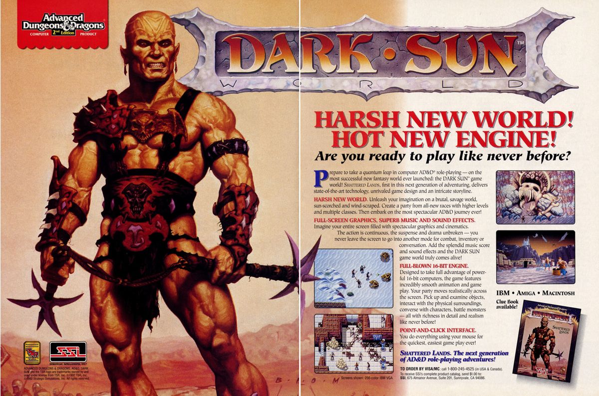 Dark Sun: Shattered Lands Magazine Advertisement (Magazine Advertisements):<br> Computer Gaming World (US), Number 97 (August 1992)