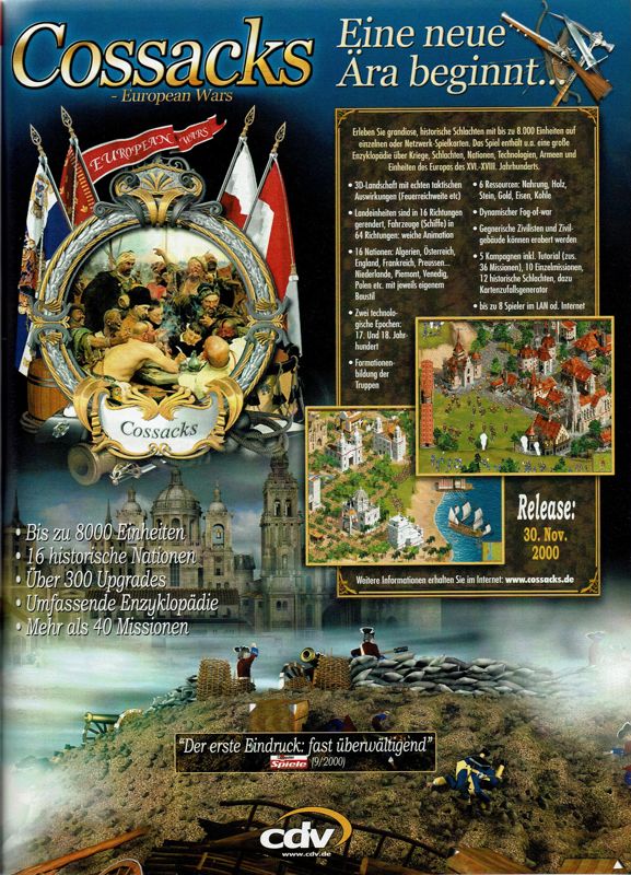 Cossacks: European Wars Magazine Advertisement (Magazine Advertisements): PC Player (Germany), Issue 12/2000