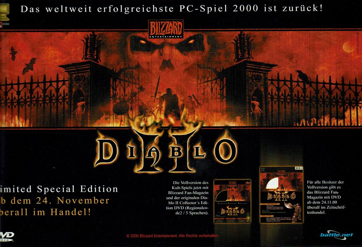 Diablo II (Limited Special Edition) Magazine Advertisement (Magazine Advertisements): PC Player (Germany), Issue 01/2001