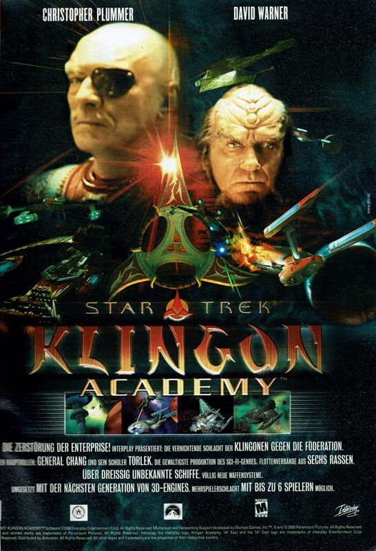 Star Trek: Klingon Academy Magazine Advertisement (Magazine Advertisements): PC Player (Germany), Issue 09/2000