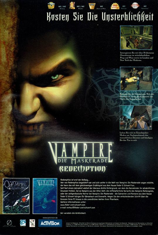 Vampire: The Masquerade - Redemption Magazine Advertisement (Magazine Advertisements): PC Player (Germany), Issue 09/2000