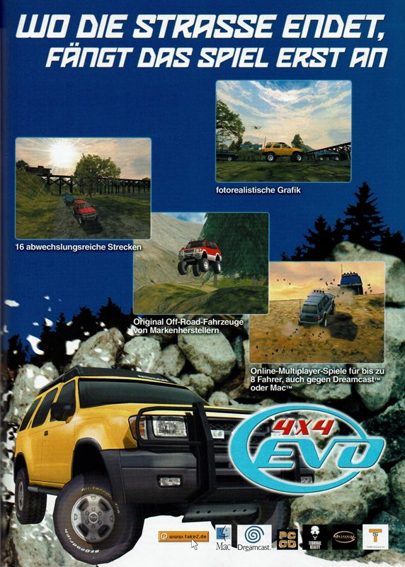 4x4 Evo Magazine Advertisement (Magazine Advertisements): PC Player (Germany), Issue 01/2001