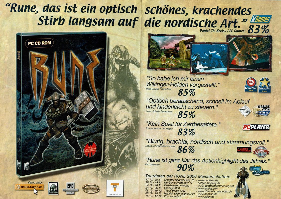 Rune Magazine Advertisement (Magazine Advertisements): PC Player (Germany), Issue 01/2001