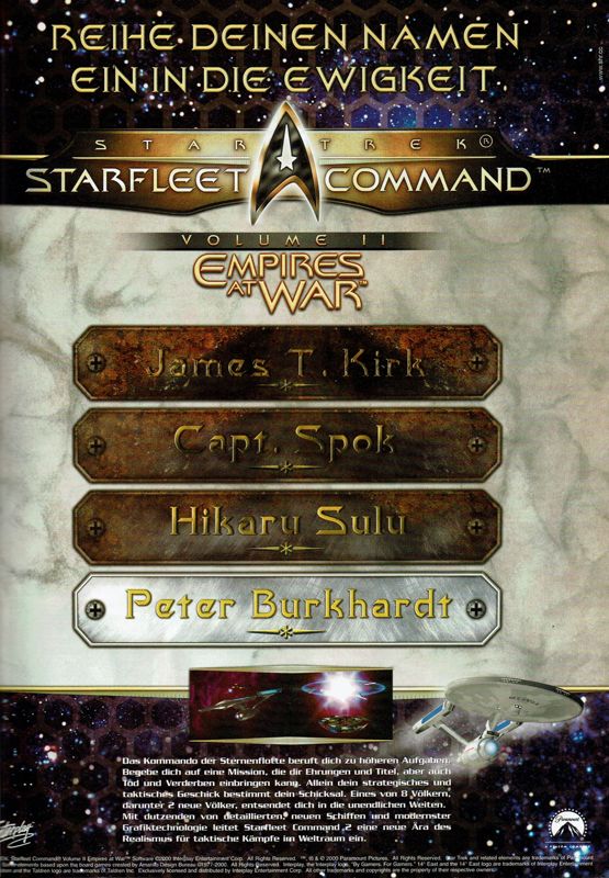 Star Trek: Starfleet Command Volume II - Empires at War Magazine Advertisement (Magazine Advertisements): PC Player (Germany), Issue 02/2001