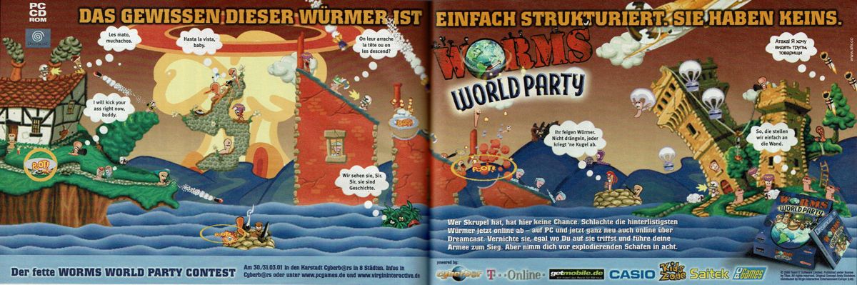 Worms World Party Magazine Advertisement (Magazine Advertisements): PC Player (Germany), Issue 04/2001