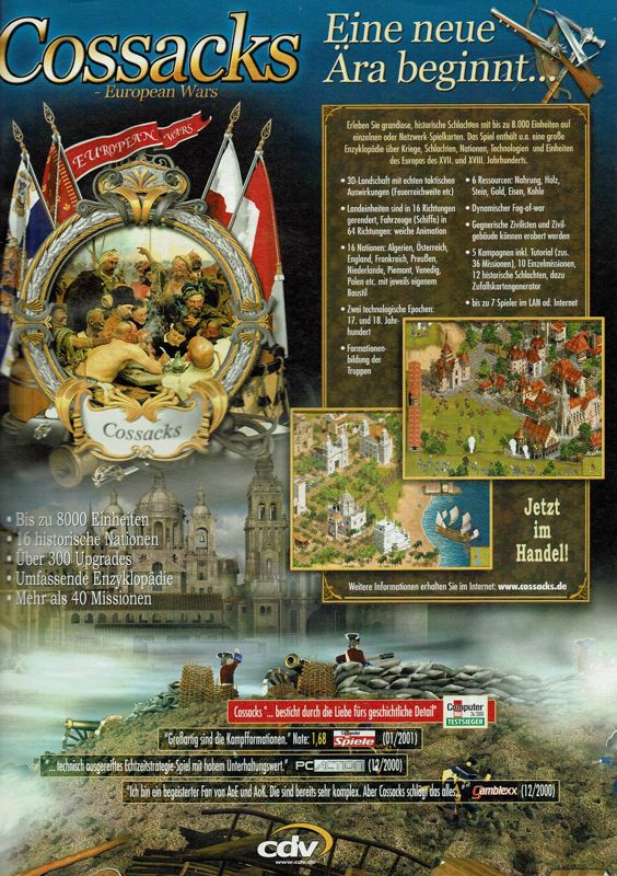 Cossacks: European Wars Magazine Advertisement (Magazine Advertisements): PC Player (Germany), Issue 03/2001