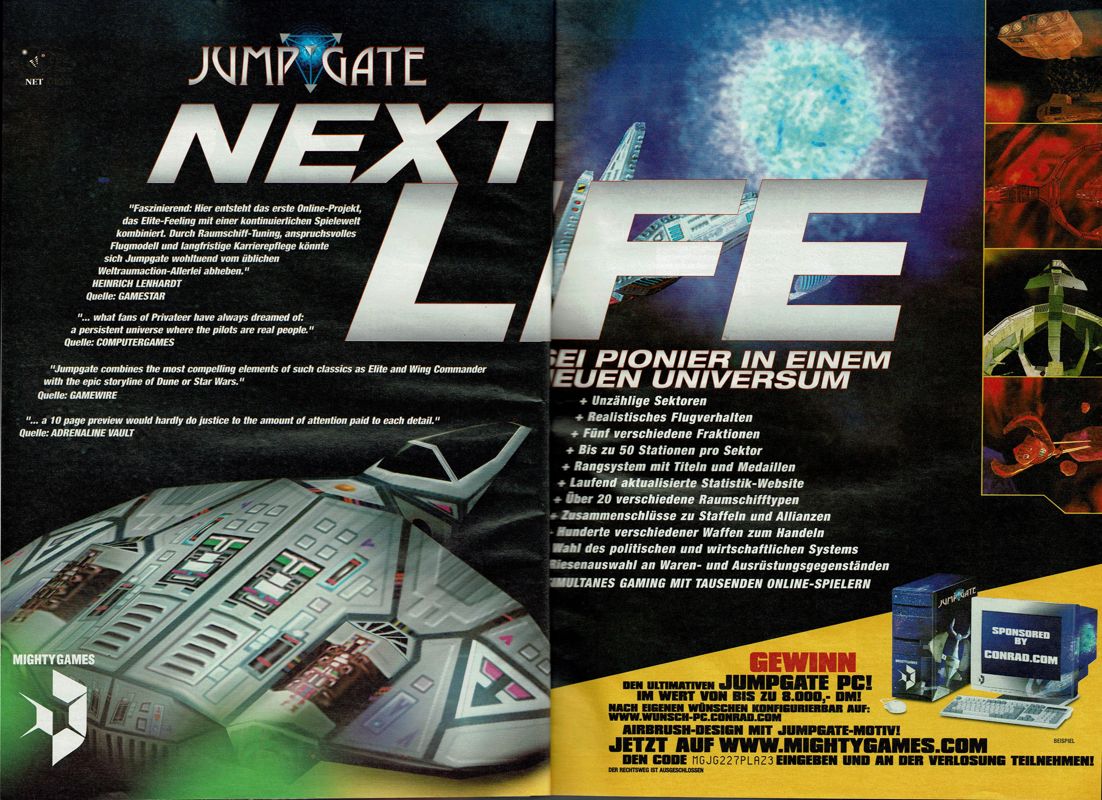 Jumpgate: The Reconstruction Initiative Magazine Advertisement (Magazine Advertisements): PC Player (Germany), Issue 04/2001