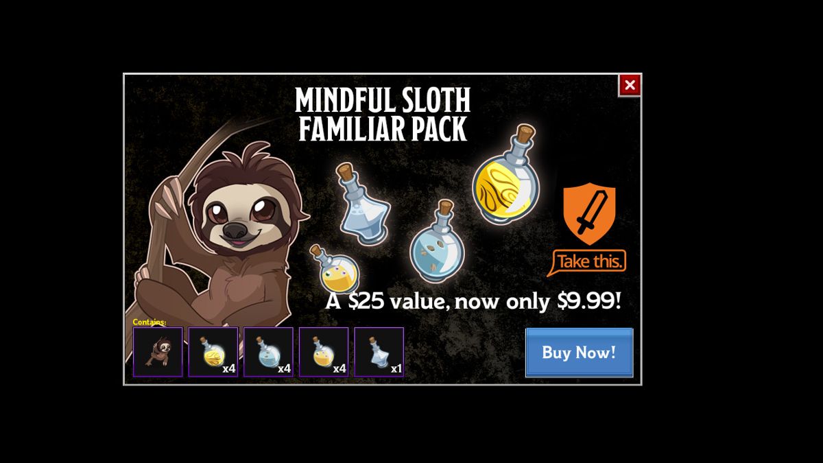 Idle Champions of the Forgotten Realms: Mindful Sloth Familiar Pack Screenshot (Steam)