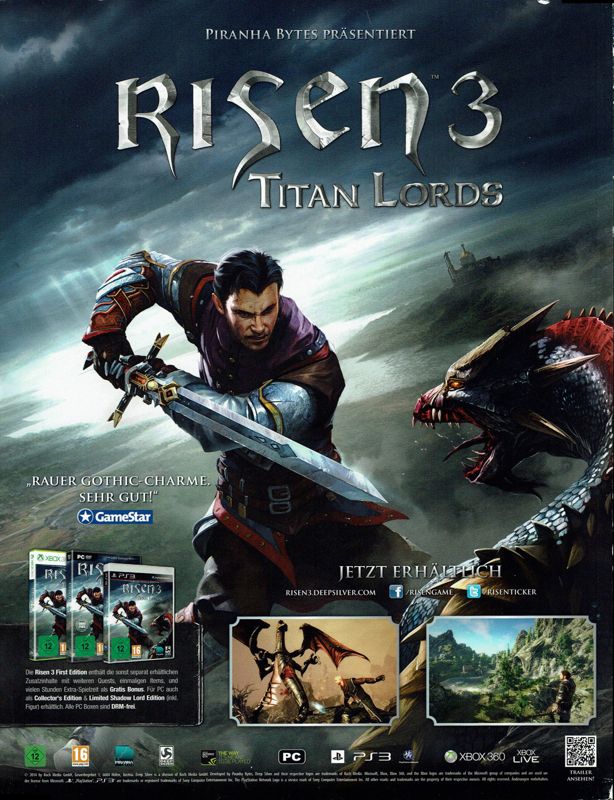 Risen 3: Titan Lords Magazine Advertisement (Magazine Advertisements): Retro Gamer (Germany), Issue 04/2014