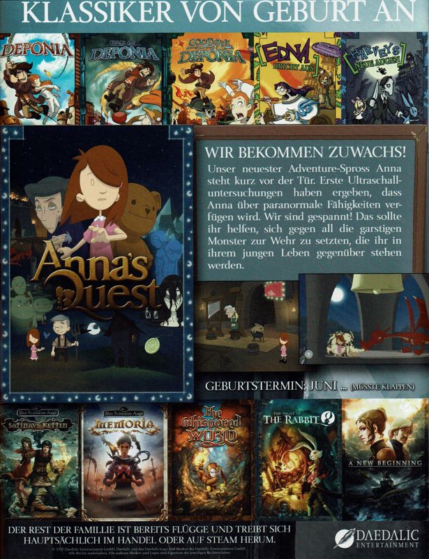 Anna's Quest Magazine Advertisement (Magazine Advertisements): Retro Gamer (Germany), Issue 03/2015