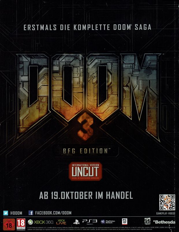 Doom³: BFG Edition Magazine Advertisement (Magazine Advertisements): Retro Gamer (Germany), Issue 01/2012