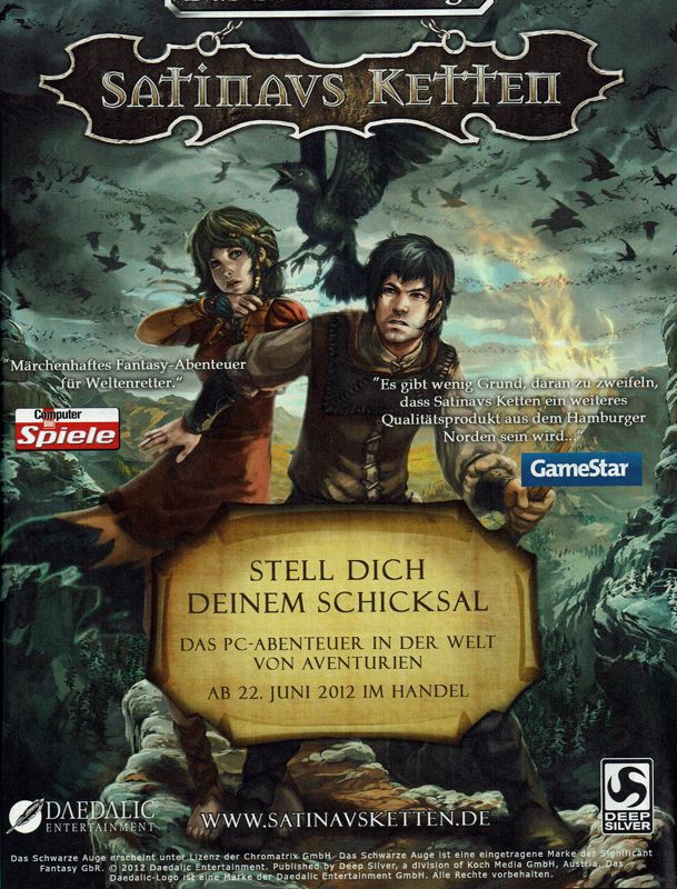 The Dark Eye: Chains of Satinav Magazine Advertisement (Magazine Advertisements): GameStar (Germany), Issue 08/2012