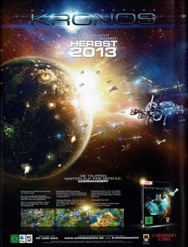 Battle Worlds: Kronos Magazine Advertisement (Magazine Advertisements): Retro Gamer (Germany), Issue 04/2013