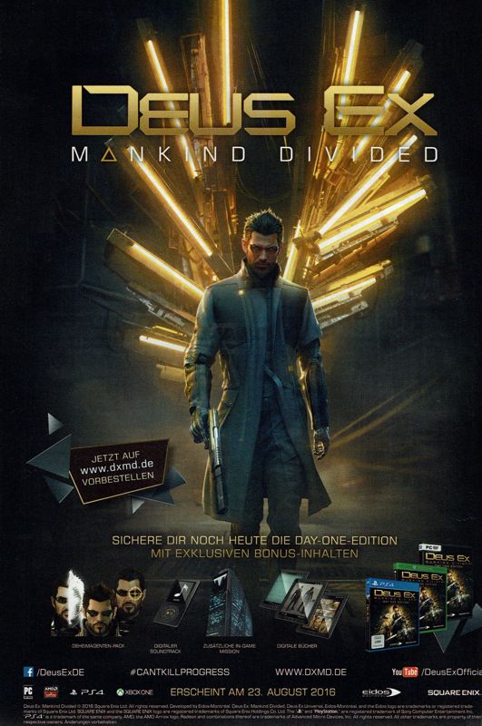 Deus Ex: Mankind Divided (Day One Edition) Magazine Advertisement (Magazine Advertisements): GameStar (Germany), Issue 06/2016