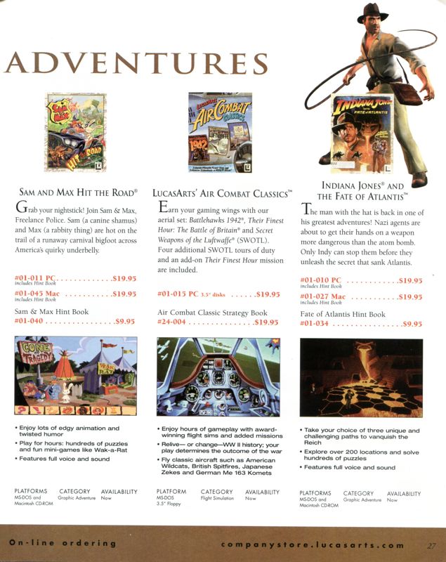 Sam & Max: Hit the Road Catalogue (Catalogue Advertisements): LucasArts Company Store (Winter 1999/2000)