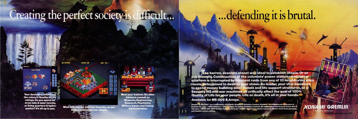 Utopia: The Creation of a Nation Magazine Advertisement (Magazine Advertisements): Computer Gaming World (US), Number 98 (September 1992)