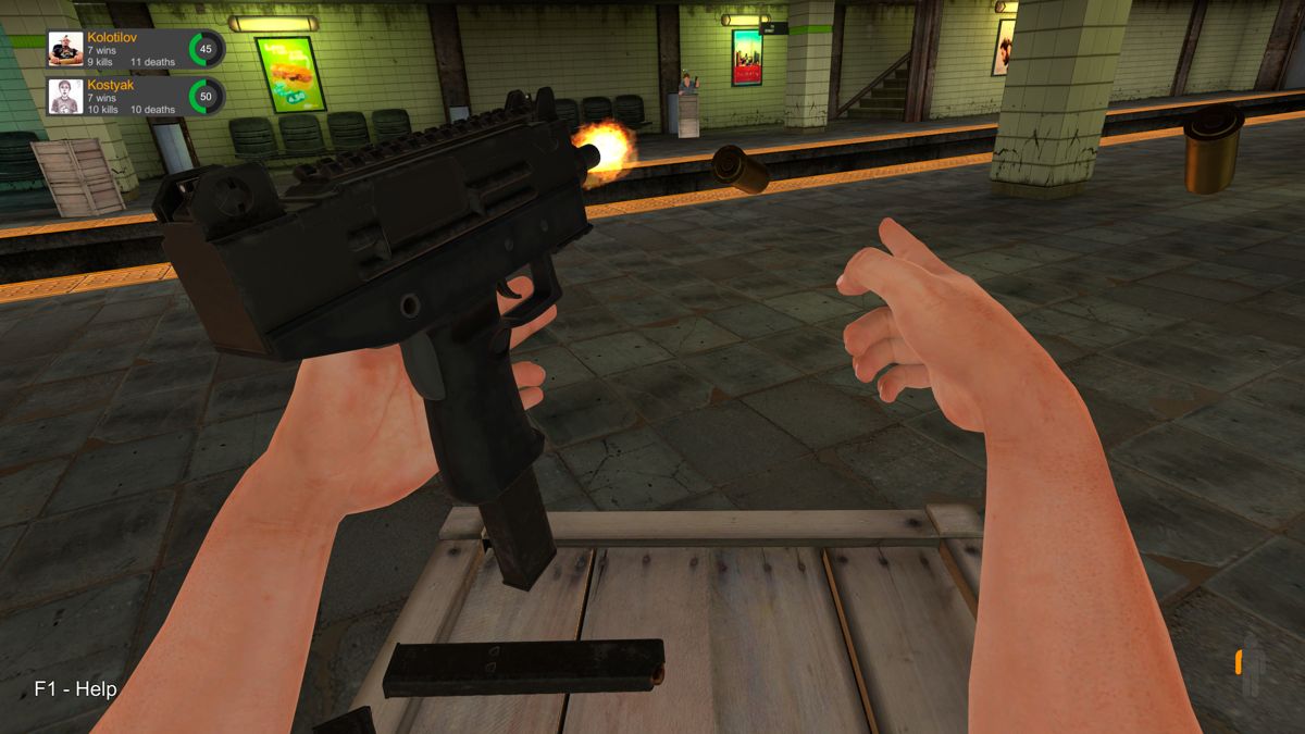 Hand Simulator Screenshot (These images accompany patch released on Steam): Take a Uzi and kill all opponents in the subway! 12 June 2019 : New level "Subway Shootout"