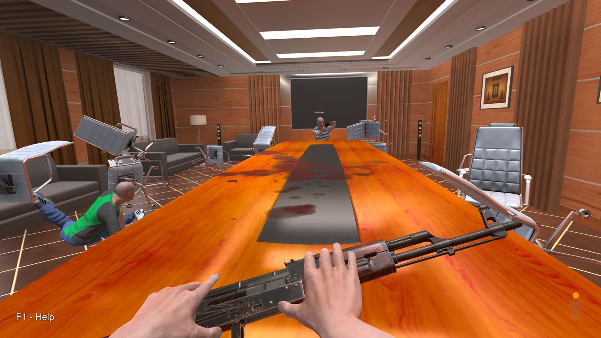 Hand Simulator Screenshot (These images accompany patch released on Steam): In this meeting room can gather up to 16 people. When creating a room is available a choice of 6 types of weapons including a grenade, or you can choose a random weapon for all participants. Dec 06 2018 : New Level "Bloody Conference"